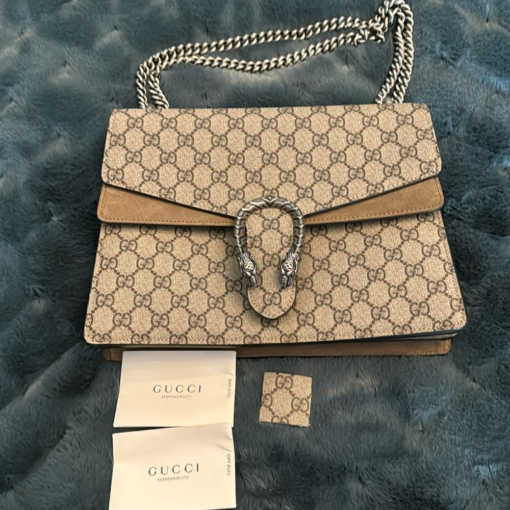 Gucci large handbag brown with suede worn twice